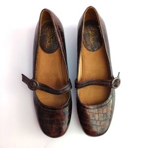 Life Stride Denise Mary Jane Size 8M Slip On Brown Black Faux Shoes